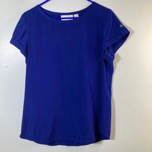 Womens Chicos Cuff Button Short Sleeve Top M‎ Blue Gold Polyester